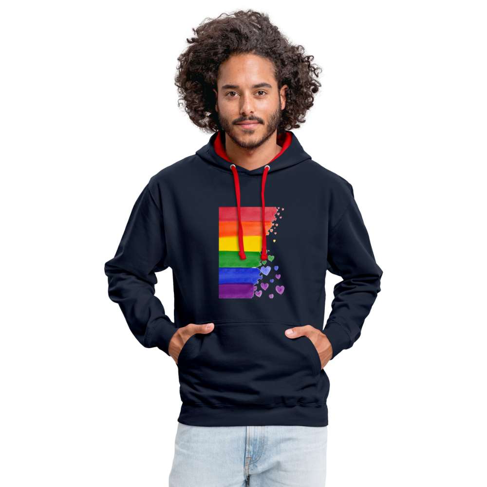 Kontrast-Hoodie - LGBT Streifen - Navy/Rot