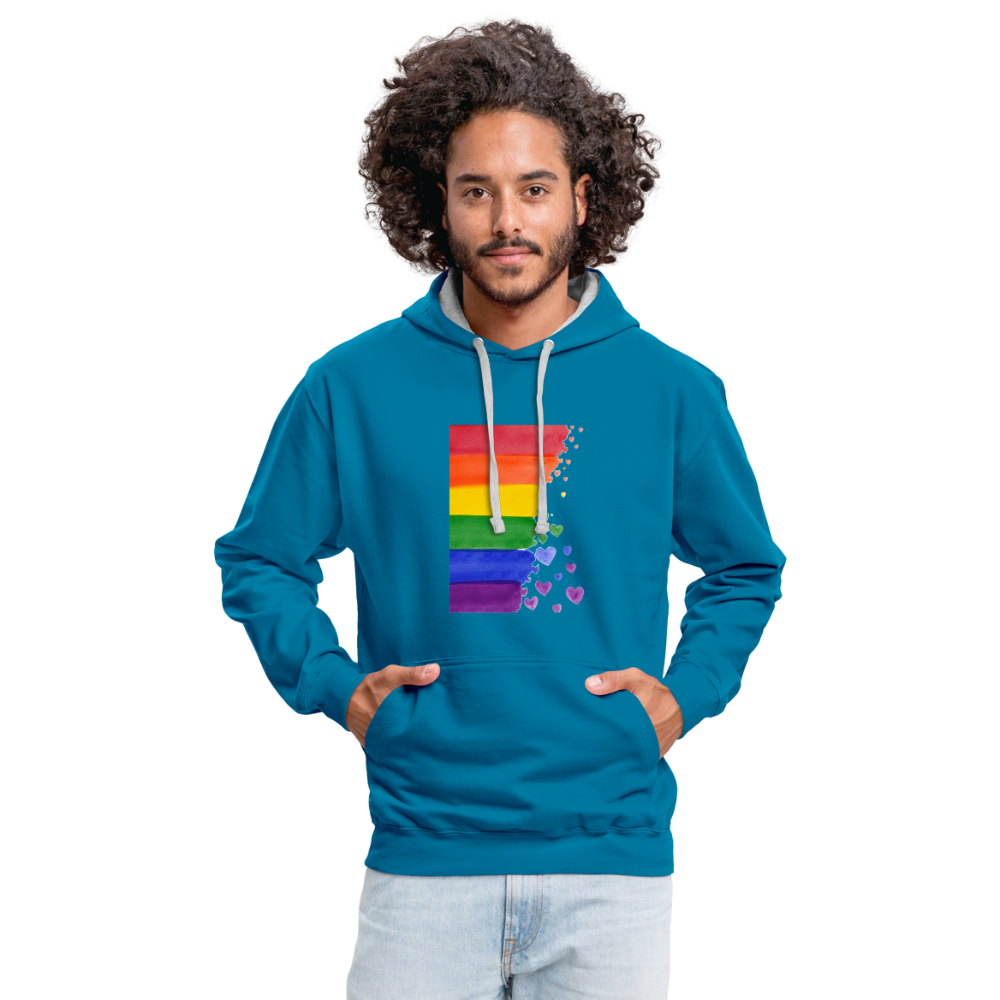 Kontrast-Hoodie - LGBT Streifen - Pfauenblau/Grau meliert