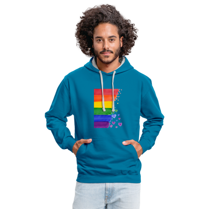 Kontrast-Hoodie - LGBT Streifen - Pfauenblau/Grau meliert