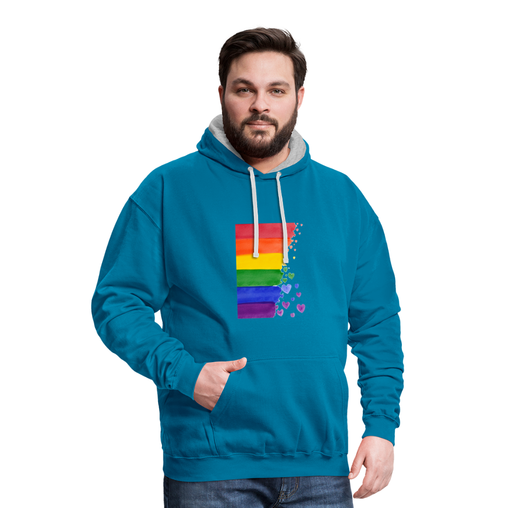 Kontrast-Hoodie - LGBT Streifen - Pfauenblau/Grau meliert