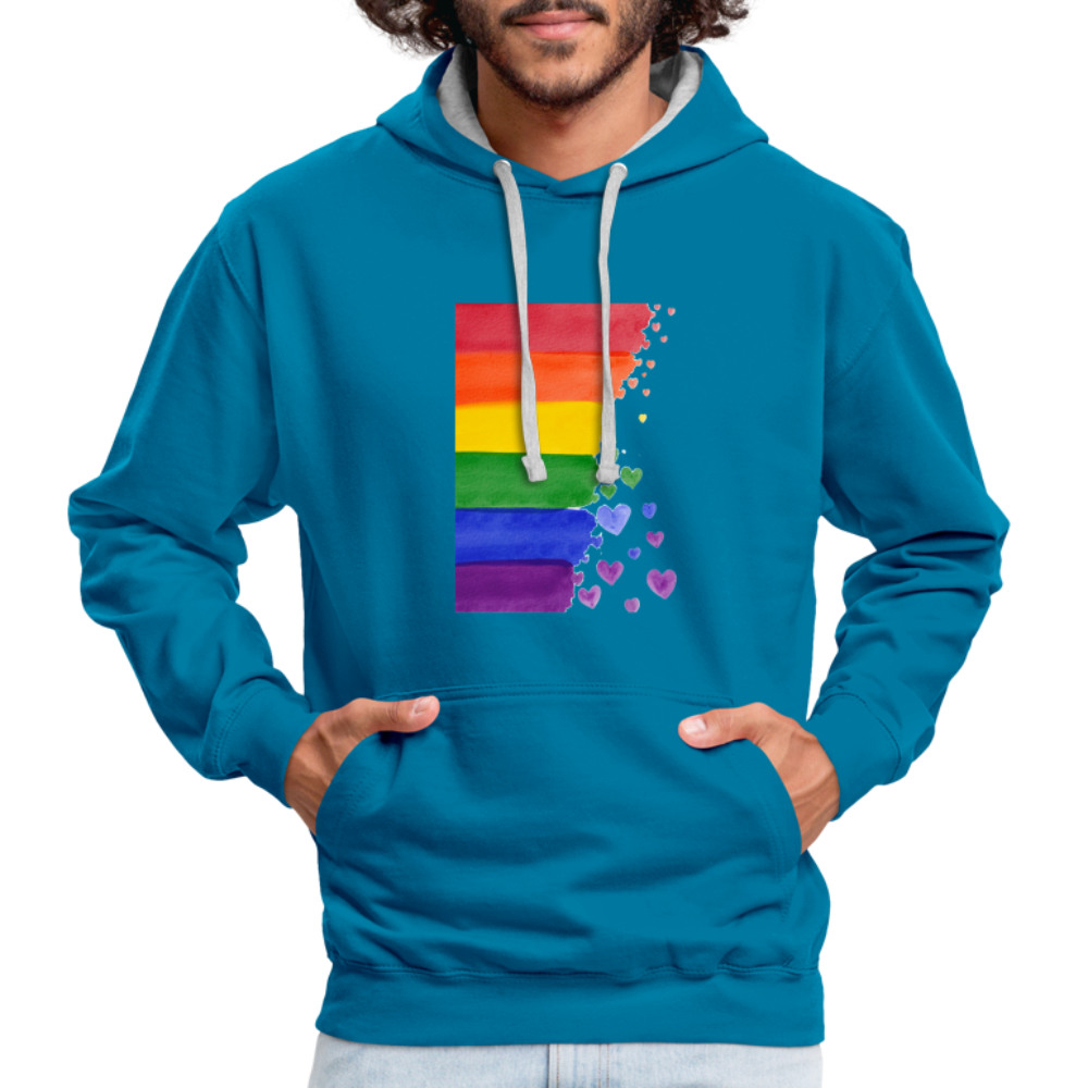 Kontrast-Hoodie - LGBT Streifen - Pfauenblau/Grau meliert