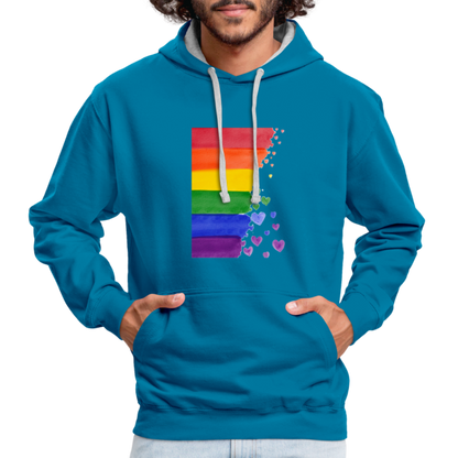 Kontrast-Hoodie - LGBT Streifen - Pfauenblau/Grau meliert