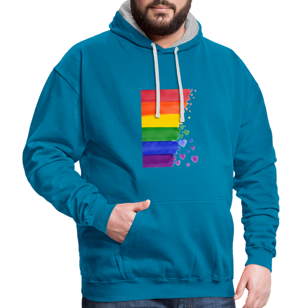 Kontrast-Hoodie - LGBT Streifen - Pfauenblau/Grau meliert