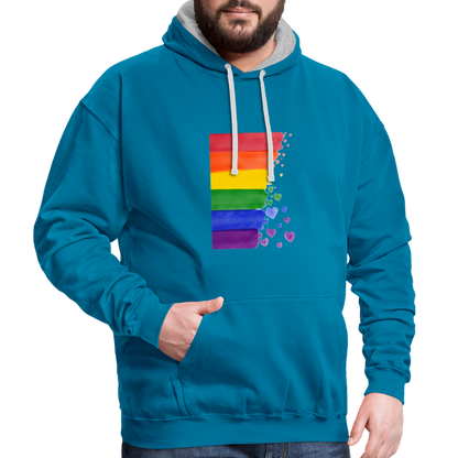 Kontrast-Hoodie - LGBT Streifen - Pfauenblau/Grau meliert