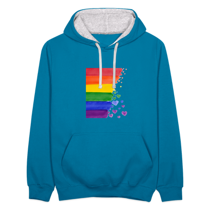 Kontrast-Hoodie - LGBT Streifen - Pfauenblau/Grau meliert