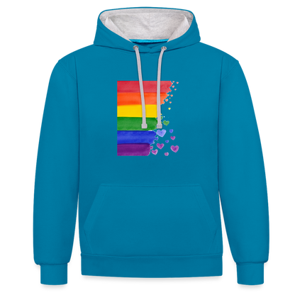 Kontrast-Hoodie - LGBT Streifen - Pfauenblau/Grau meliert