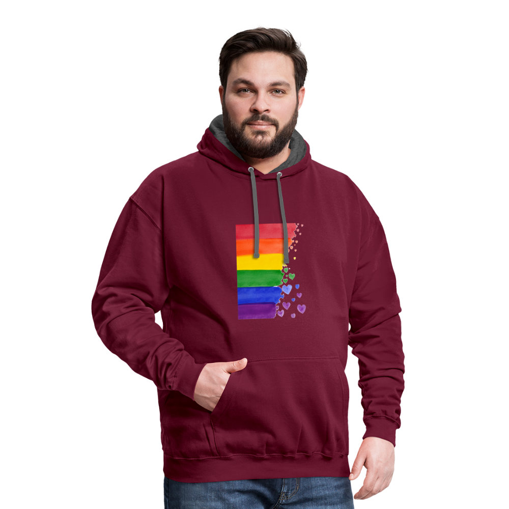 Kontrast-Hoodie - LGBT Streifen - Weinrot/Anthrazit