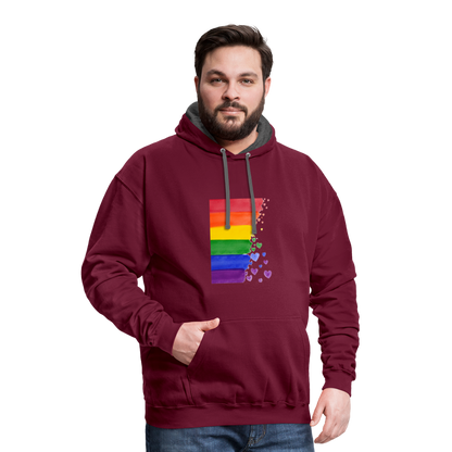 Kontrast-Hoodie - LGBT Streifen - Weinrot/Anthrazit