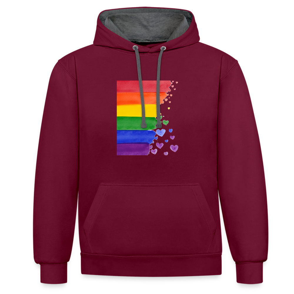 Kontrast-Hoodie - LGBT Streifen - Weinrot/Anthrazit