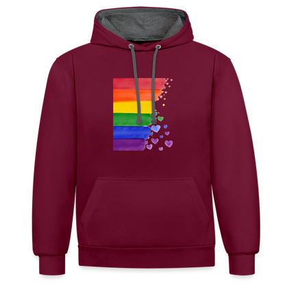 Kontrast-Hoodie - LGBT Streifen - Weinrot/Anthrazit