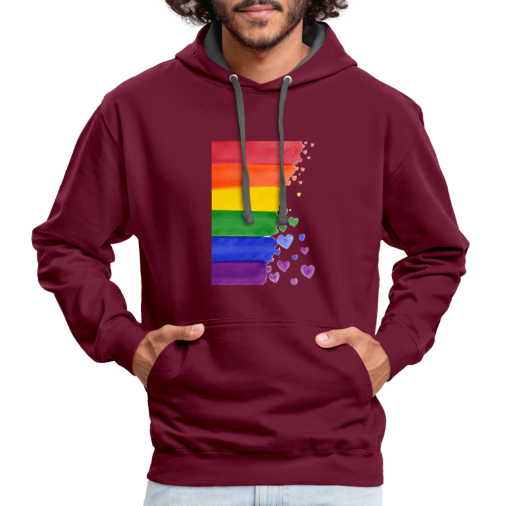 Kontrast-Hoodie - LGBT Streifen - Weinrot/Anthrazit