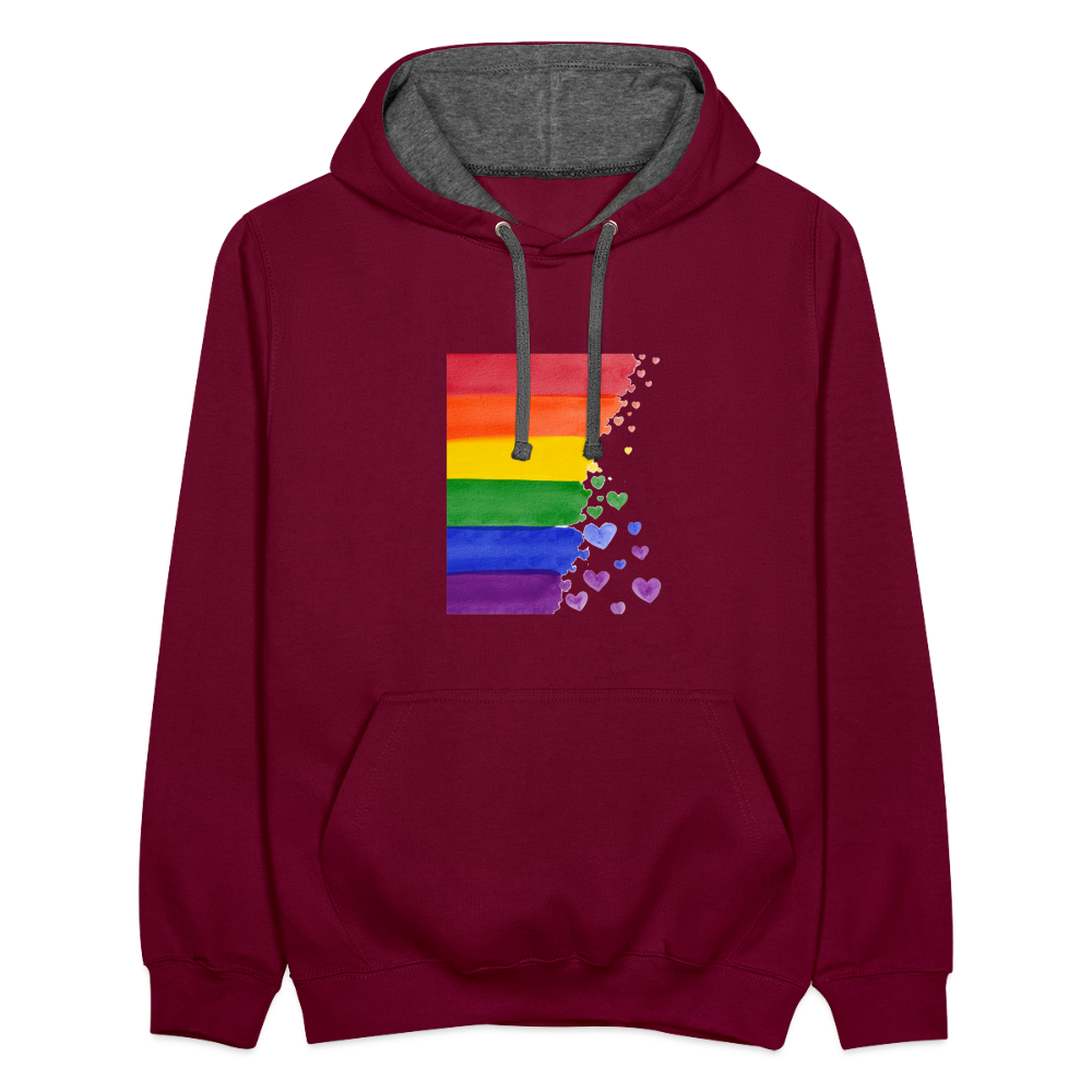 Kontrast-Hoodie - LGBT Streifen - Weinrot/Anthrazit