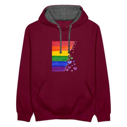 Kontrast-Hoodie - LGBT Streifen - Weinrot/Anthrazit