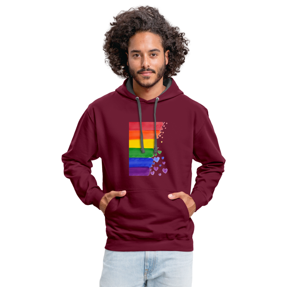 Kontrast-Hoodie - LGBT Streifen - Weinrot/Anthrazit