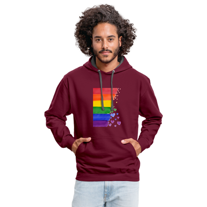 Kontrast-Hoodie - LGBT Streifen - Weinrot/Anthrazit