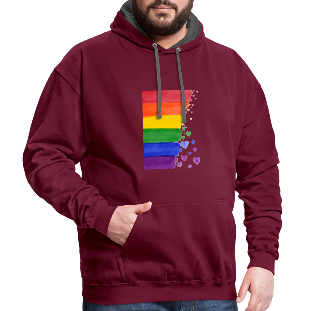 Kontrast-Hoodie - LGBT Streifen - Weinrot/Anthrazit