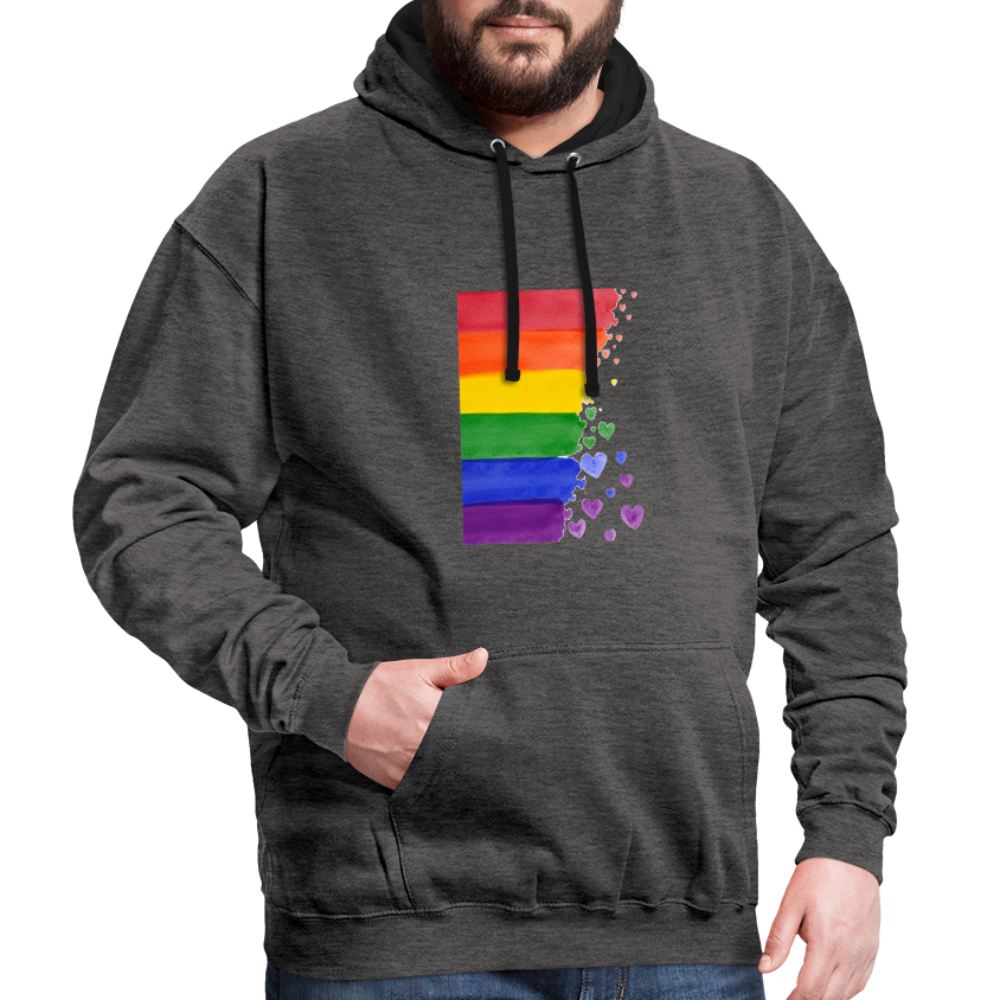 Kontrast-Hoodie - LGBT Streifen - Anthrazit/Schwarz