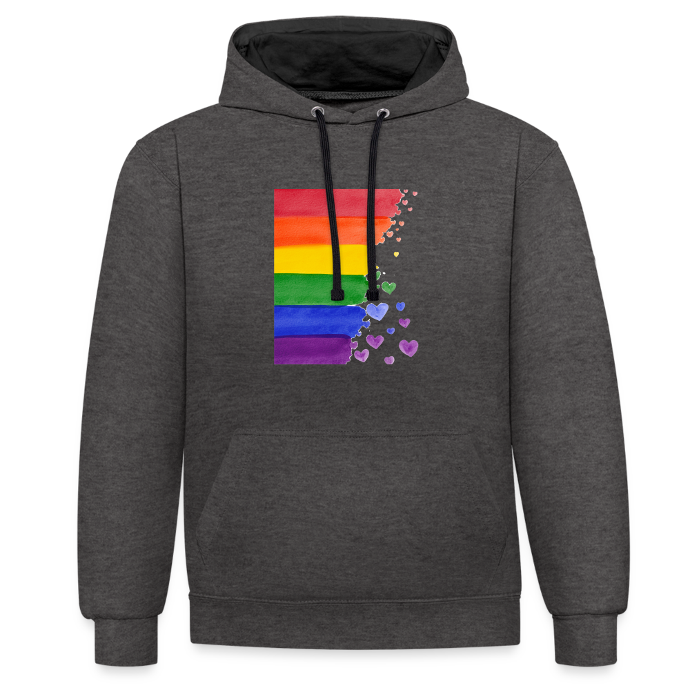 Kontrast-Hoodie - LGBT Streifen - Anthrazit/Schwarz