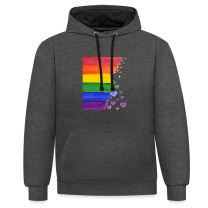 Kontrast-Hoodie - LGBT Streifen - Anthrazit/Schwarz