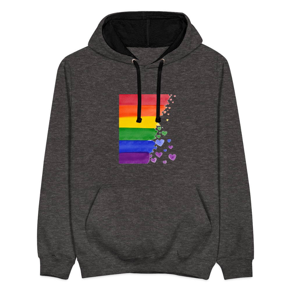 Kontrast-Hoodie - LGBT Streifen - Anthrazit/Schwarz