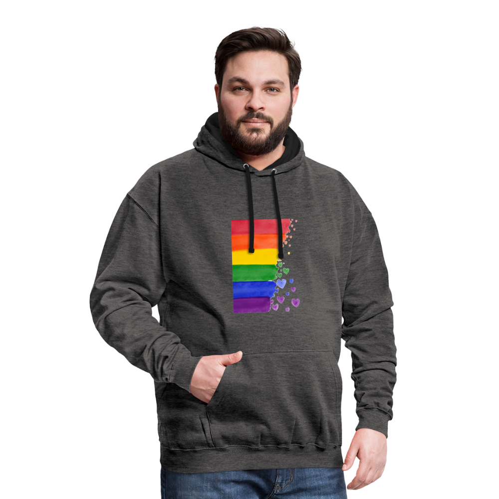 Kontrast-Hoodie - LGBT Streifen - Anthrazit/Schwarz