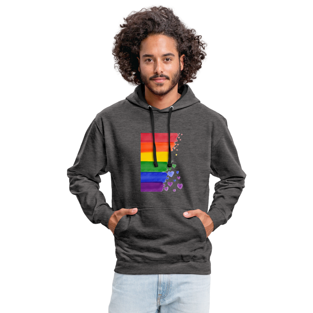 Kontrast-Hoodie - LGBT Streifen - Anthrazit/Schwarz