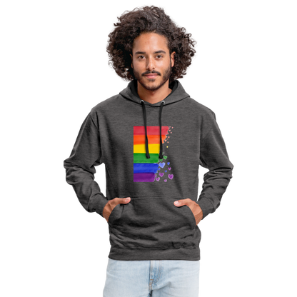 Kontrast-Hoodie - LGBT Streifen - Anthrazit/Schwarz