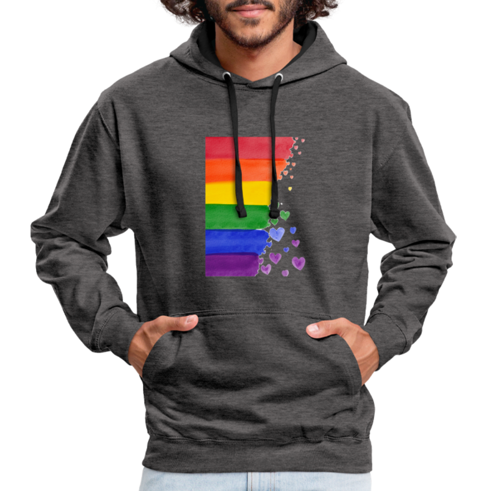 Kontrast-Hoodie - LGBT Streifen - Anthrazit/Schwarz