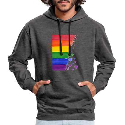 Kontrast-Hoodie - LGBT Streifen - Anthrazit/Schwarz