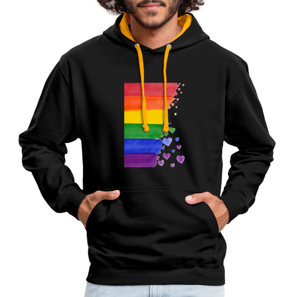 Kontrast-Hoodie - LGBT Streifen - Schwarz/Gold