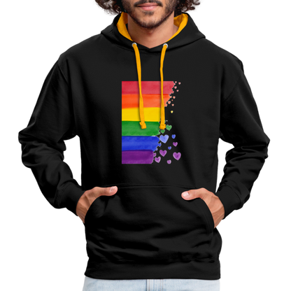 Kontrast-Hoodie - LGBT Streifen - Schwarz/Gold