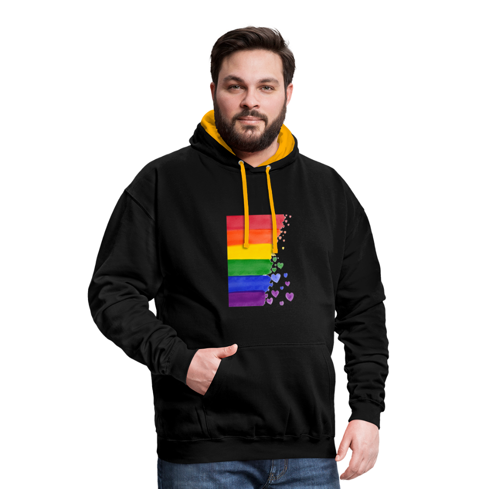 Kontrast-Hoodie - LGBT Streifen - Schwarz/Gold