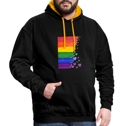 Kontrast-Hoodie - LGBT Streifen - Schwarz/Gold