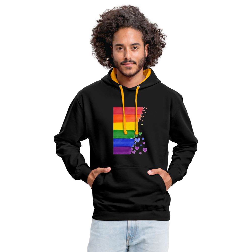 Kontrast-Hoodie - LGBT Streifen - Schwarz/Gold