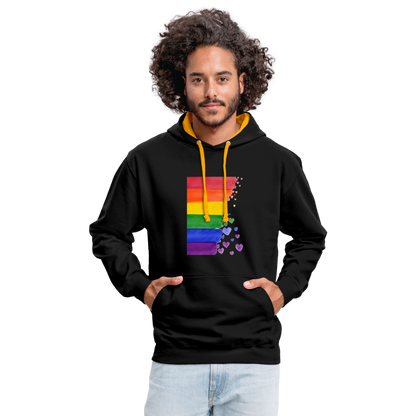 Kontrast-Hoodie - LGBT Streifen - Schwarz/Gold