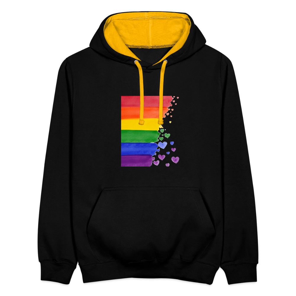 Kontrast-Hoodie - LGBT Streifen - Schwarz/Gold