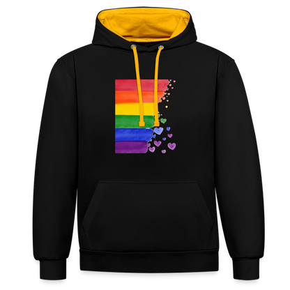 Kontrast-Hoodie - LGBT Streifen - Schwarz/Gold