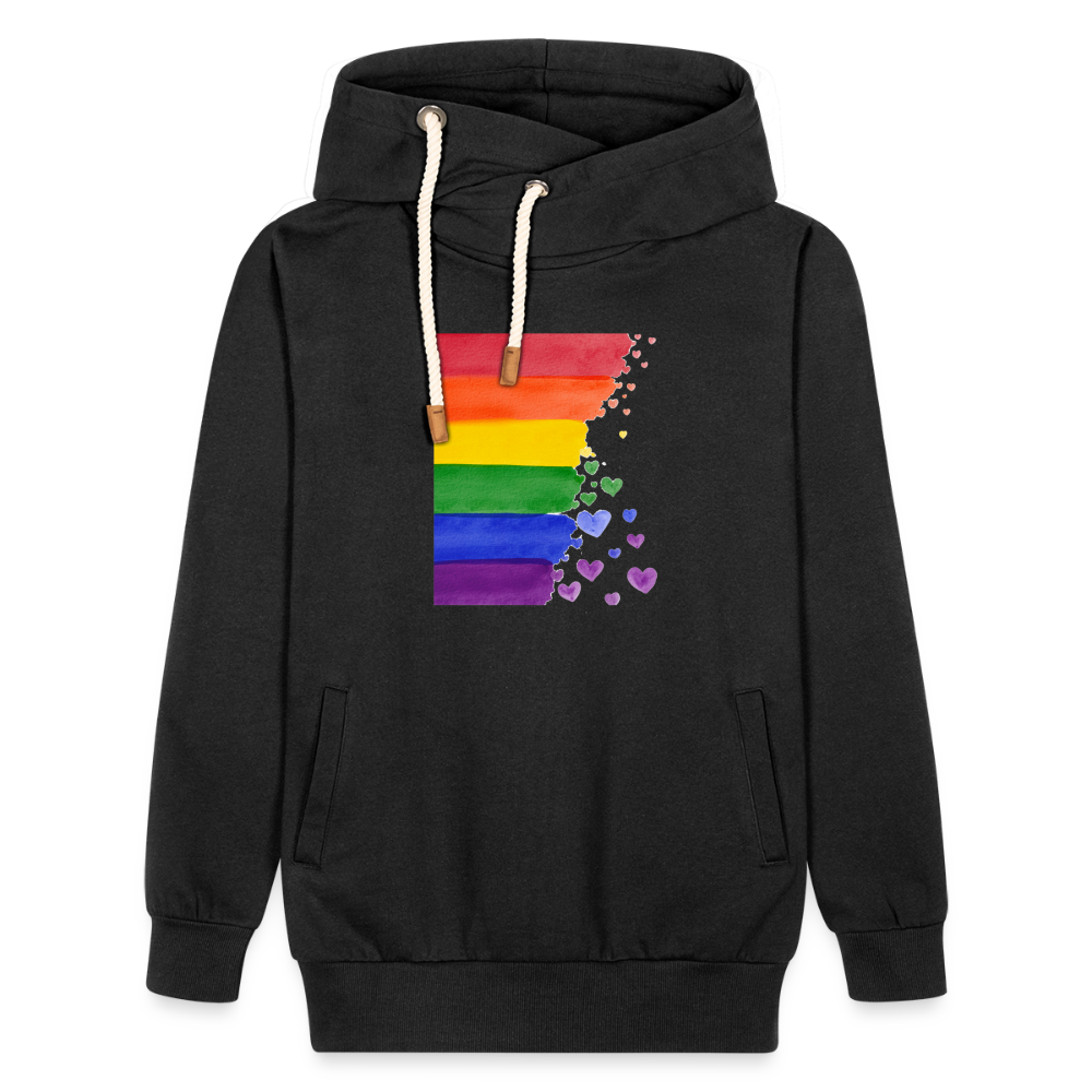 Unisex Schalkragen Hoodie - LGBT Streifen - Schwarz