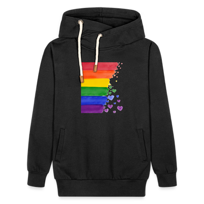 Unisex Schalkragen Hoodie - LGBT Streifen - Schwarz