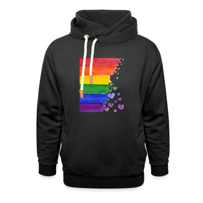 Unisex Schalkragen Hoodie - LGBT Streifen - Schwarz