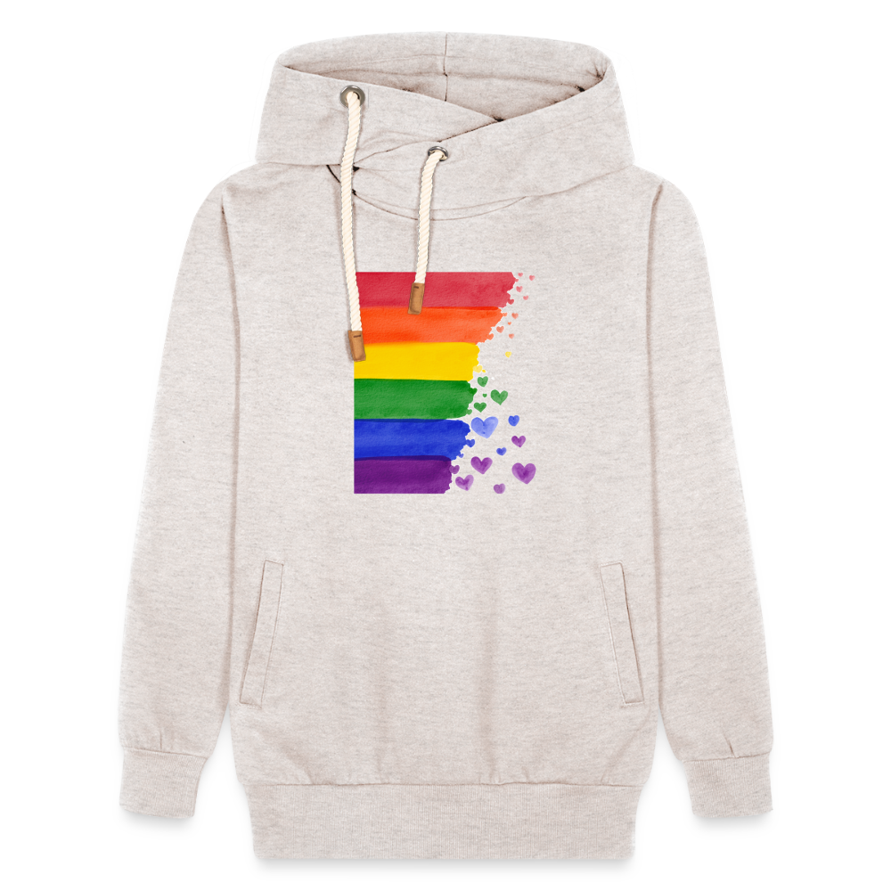 Unisex Schalkragen Hoodie - LGBT Streifen - Beige meliert