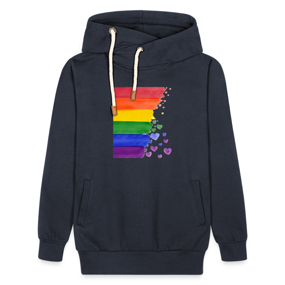 Unisex Schalkragen Hoodie - LGBT Streifen - Navy