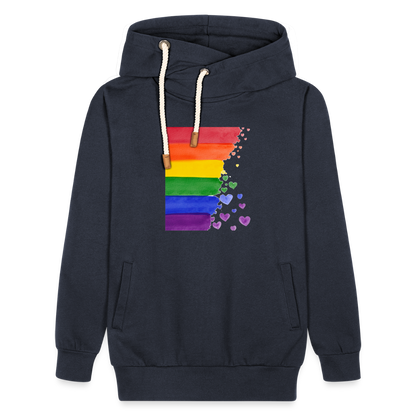 Unisex Schalkragen Hoodie - LGBT Streifen - Navy