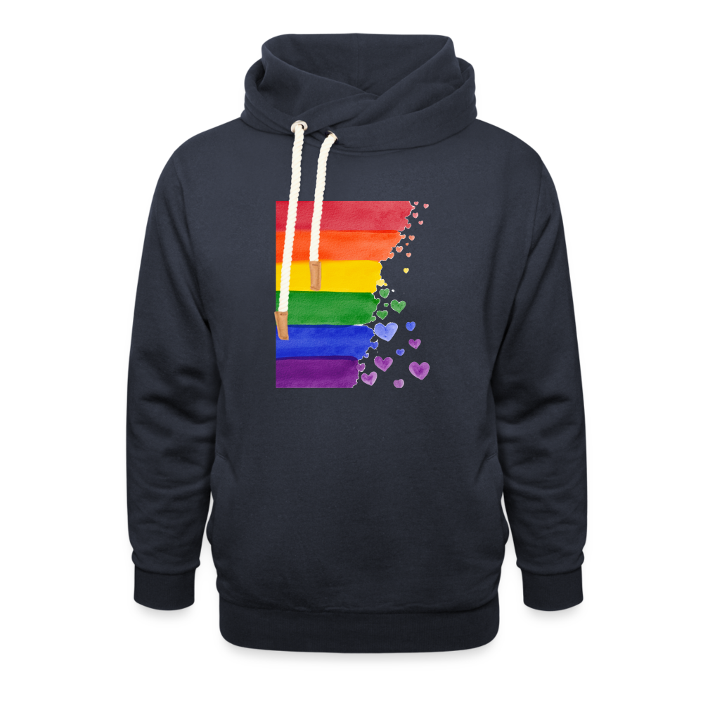 Unisex Schalkragen Hoodie - LGBT Streifen - Navy