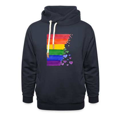 Unisex Schalkragen Hoodie - LGBT Streifen - Navy