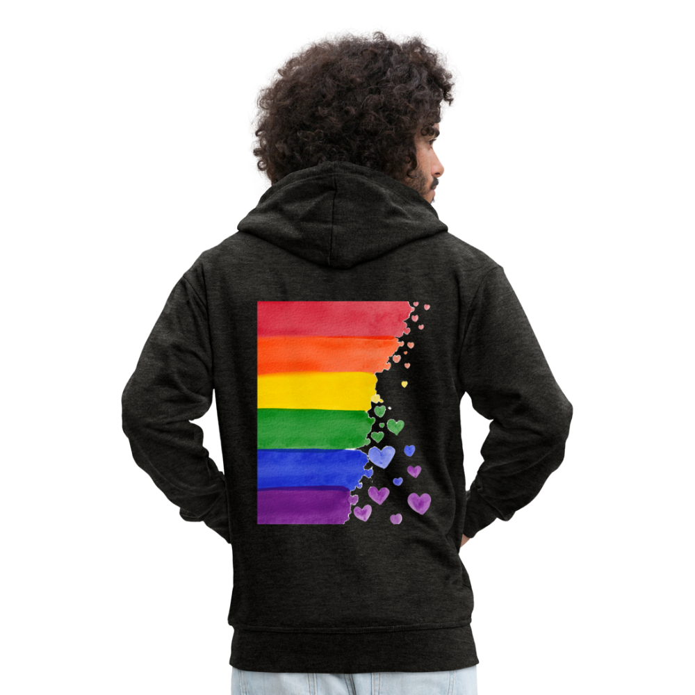 Männer Premium Kapuzenjacke - LGBT Streifen - Anthrazit