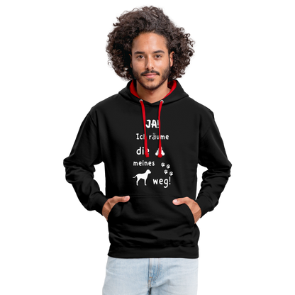 Kontrast-Hoodie - Hund Spruch - Schwarz/Rot