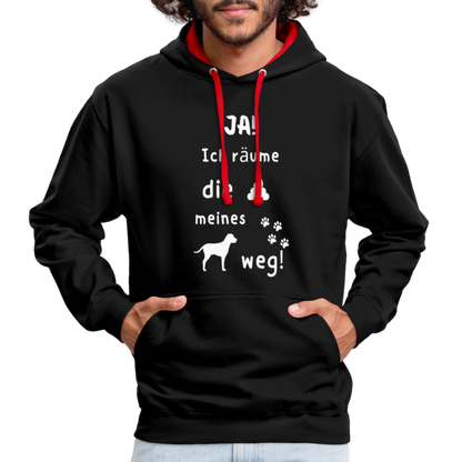 Kontrast-Hoodie - Hund Spruch - Schwarz/Rot