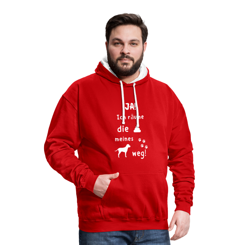 Kontrast-Hoodie - Hund Spruch - Rot/Weiß