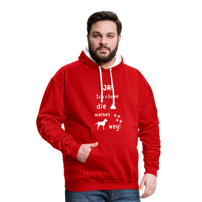 Kontrast-Hoodie - Hund Spruch - Rot/Weiß